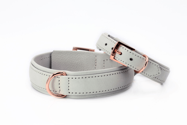 Amici - Stilvolles Nappa - Lederhalsband / hellgrau